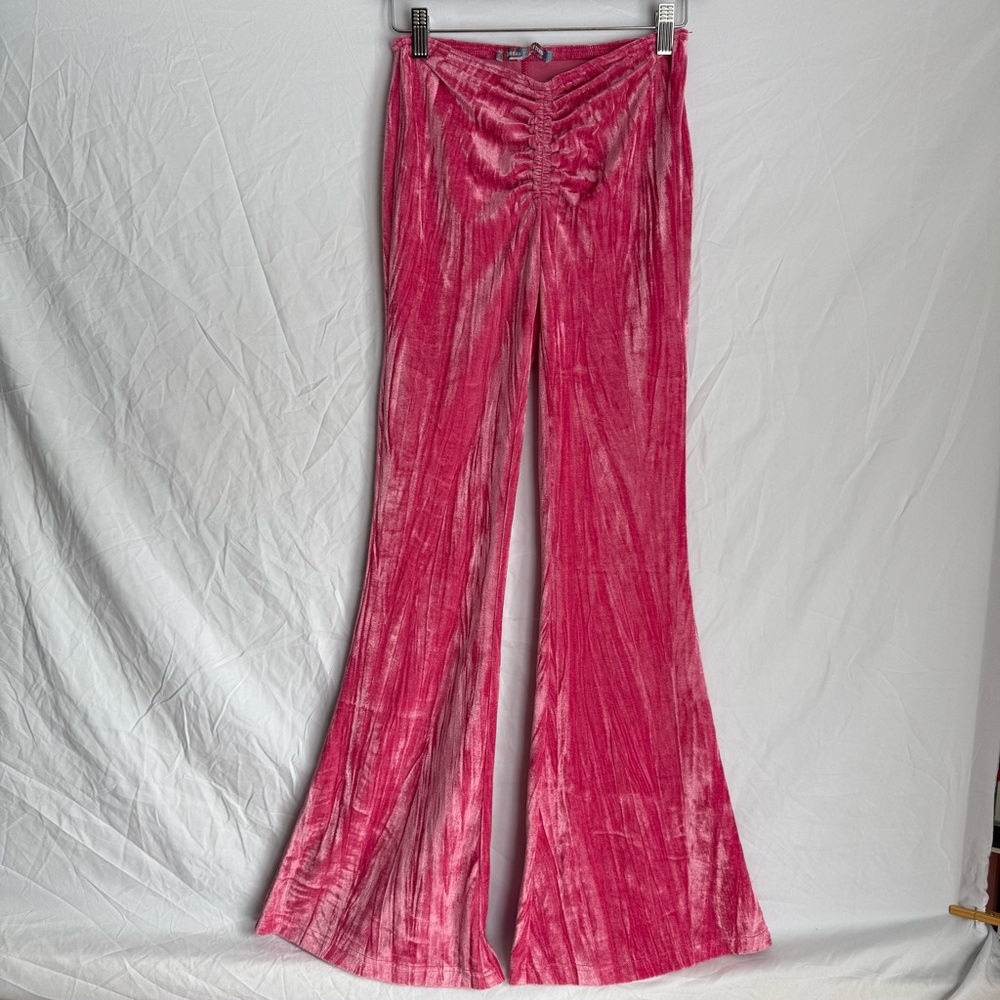 Urban Outfitters Pink Apolonia Velvet Ruched Flare Pants‎ XS Retro Hippie Y2K
